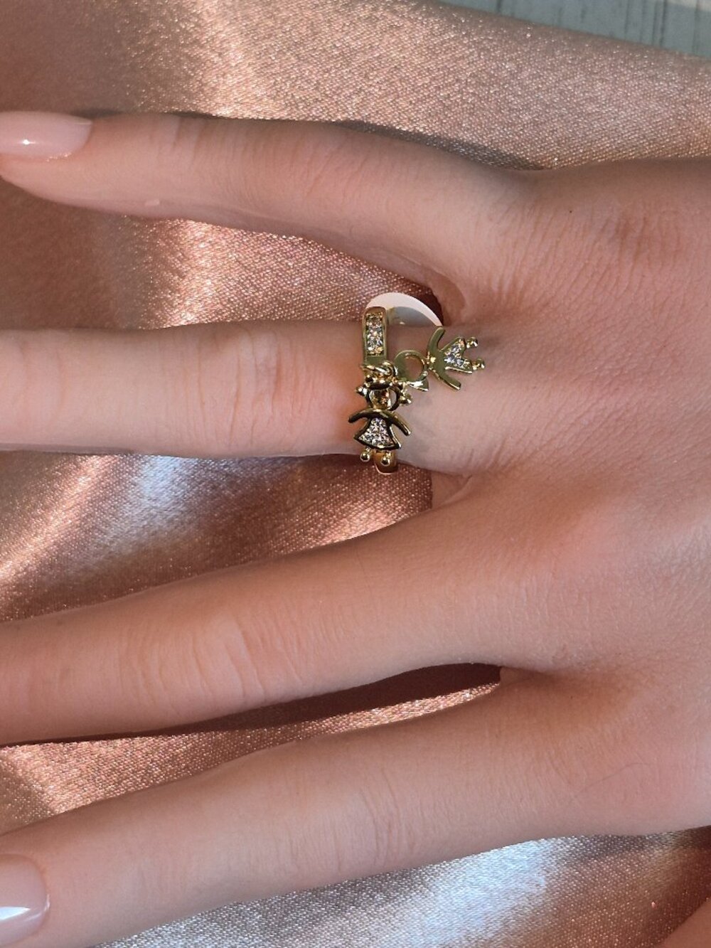 14k Gold-Plated Sparkling Family Charm Ring